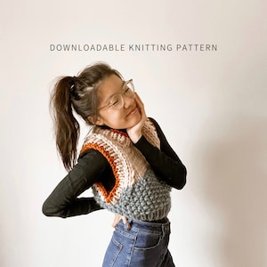 Happy Hygge Vest | Digital Download | Cropped Knit Sweater Vest Pattern | Seamless | Easy Knit | Beginner Friendly | Chunky Knit