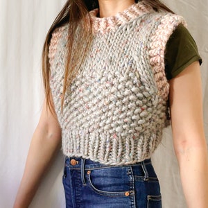 Happy Hygge Vest Digital Download Cropped Knit Sweater Vest Pattern Seamless Easy Knit Beginner Friendly Chunky Knit image 3