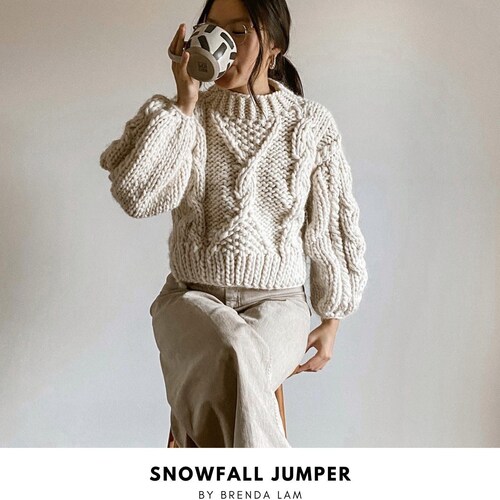 Snowfall Jumper | PDF Digital Download | Knit Cable Sweater Pattern | Chunky Knit Cable Jumper Pattern | Oversized Pullover | Seamless