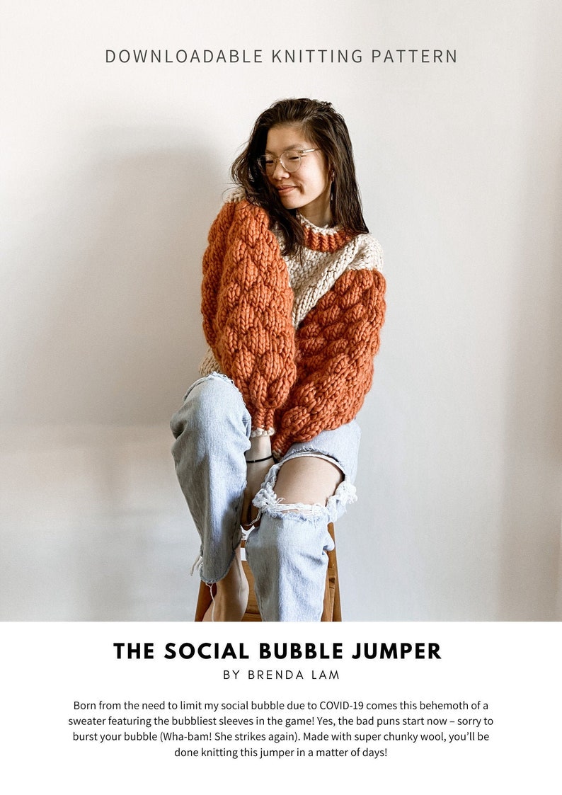 Social Bubble Jumper Digital Download Sweater Knitting Pattern Oversized Jumper Pattern Beginner Friendly Bubble Sweater Pattern image 1