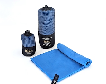 Blue Microfibre Towel - Small/Large, Sports, Beach, Yoga, Swimming, Bath and Gym