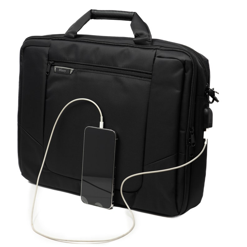 Black Bizey Laptop Messenger Bag water proof with Charging Port image 7