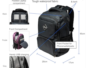 backpack laptop waterproof Shinjuku Laptop Backpack, Navy Waxed Canvas + Chocolate Leather by WaterField Designs, Laptop Backpack for Men, Leather Laptop Backpack