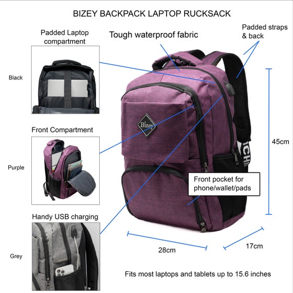 40 Ltr Purple Bizey Rucksack, Fits up to 15.6 Inch Laptops With Charging Port, Water Resistant - Etsy 40 Ltr Purple Bizey Rucksack, Fits up to 15.6 Inch Laptops With Charging Port, Water Resistant - Etsy