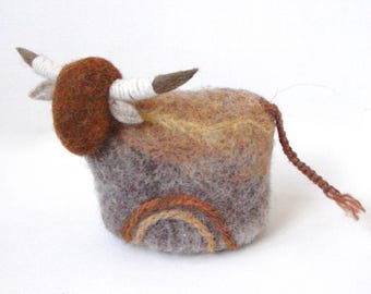 The Cow Felt Figurine Cow Transitions From Cream To Beige And Brown 4 Inches Ethnic Style In Stock