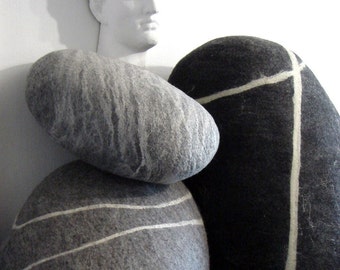 Companions  Felted Wool Pillows Depicting Sea Stones Filled Holofiber Interesting Complement each other Large Medium Small Stones