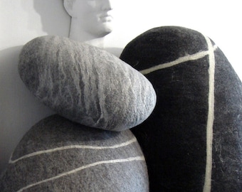 Companions  Felted Wool Pillows Depicting Sea Stones Filled Holofiber Interesting Complement each other Large Medium Small Stones