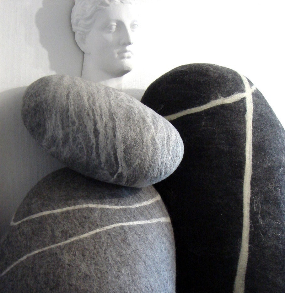 Companions  Felted Wool Pillows Filled Holowfiber Interesting Complement Each Other Large Medium Small Stones For Interior Designer