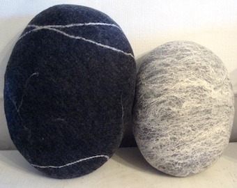 Wool Stone Pillows Black & Whitе Scandinavian Decor Set of Two (17” + 13”)