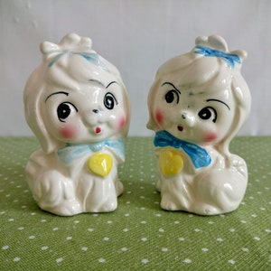 Precious Pooches Salt And Pepper Shakers, Anthropomorphic Salt And Pepper Shakers, Kitschy Maltese Dogs