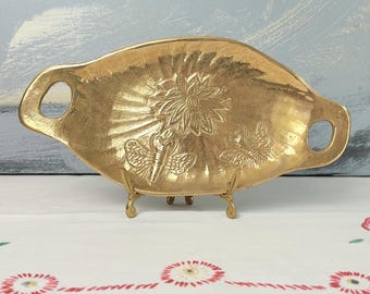 Small Brass Dish With Bees, Brass Trinket Dish, Jewelry Dish, Key Dish, Butterflies, Flower