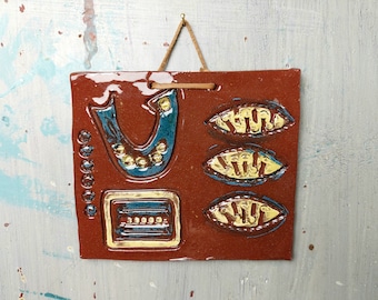 Small Pottery Bird Wall Plaque, Wall Decor, Wall Tile