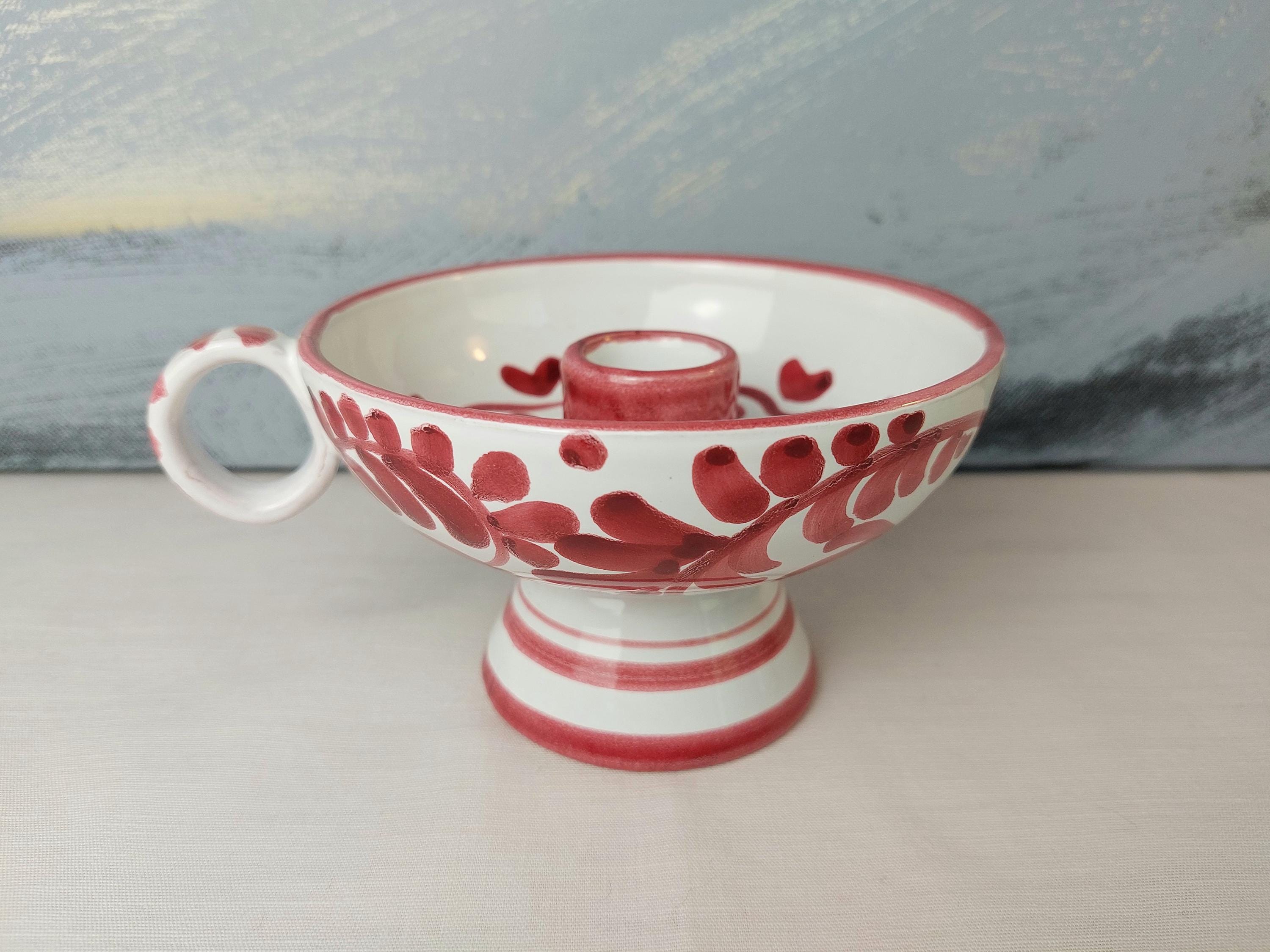 イタリア製陶器キャンドルホルダー、陶器製チェンバースティック