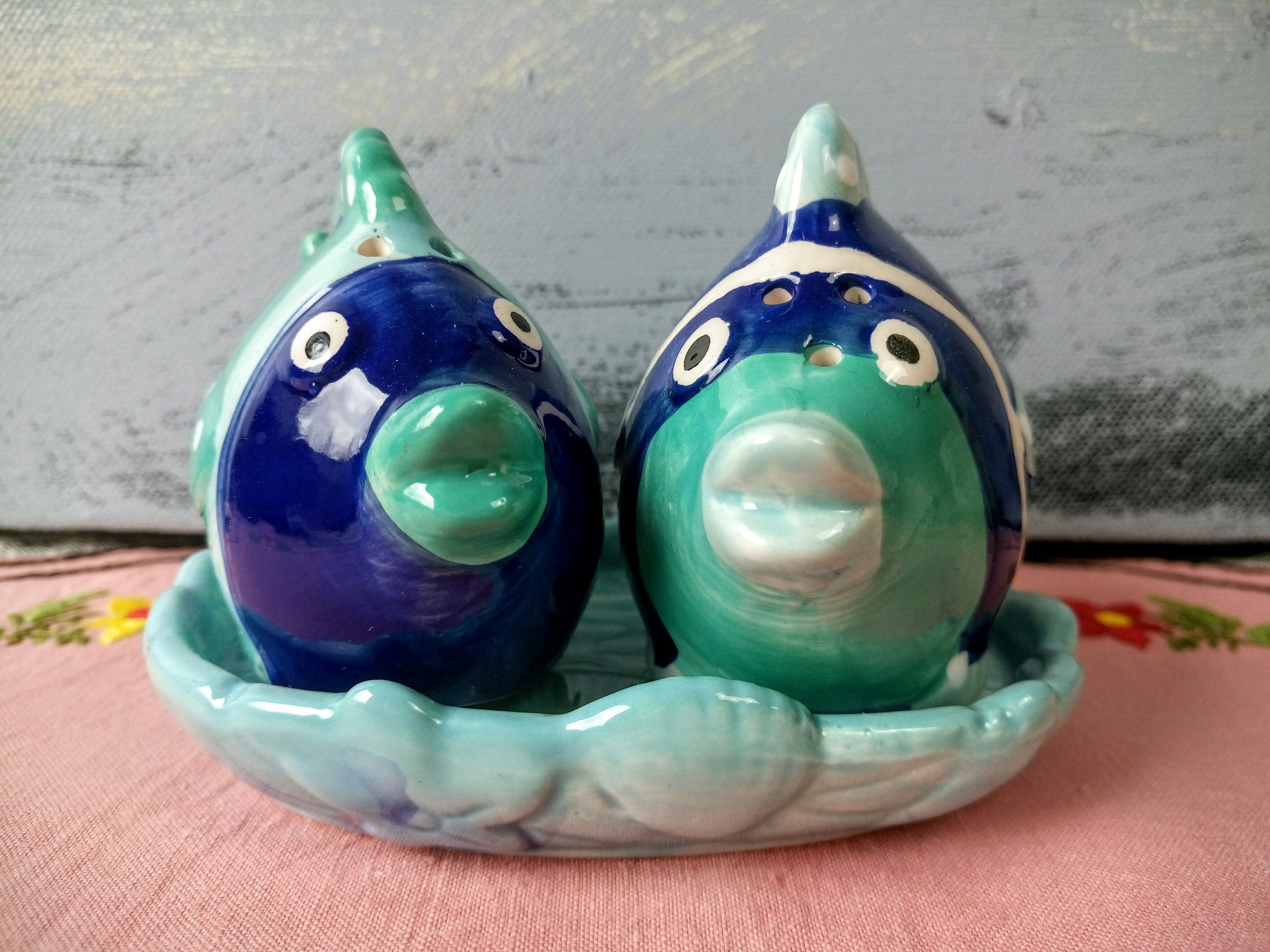Fish Salt And Pepper Shakers With Tray Etsy