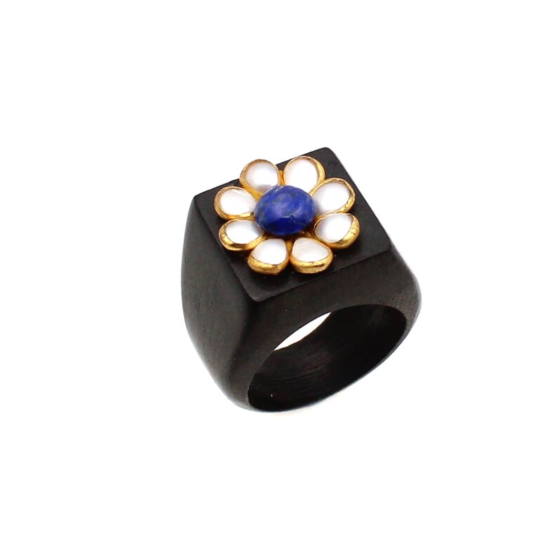 Wood Gemstone Rings Lapis Pearl Natural Gemstone wood Rings Gift Wood Gemstone Rings Lapis Pearl Natural Gemstone wood Rings Gift