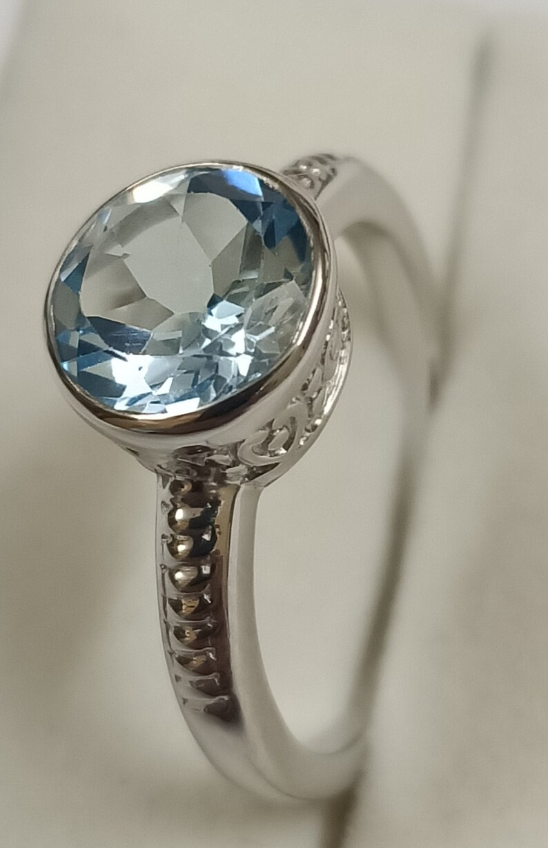 Blue Topaz Ring-Handmade Silver Ring925 Sterling Silver with white rhodium Ring,Anniversary Gift,Mothers day Gift,Wedding Gift,Birthday Gift