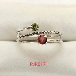 925 Sterling Silver Two Stone Ring Peridot & Garnet Anniversary Ring Wedding Ring Gemstone Ring Handmade Silver Ring Natural Stone Ring