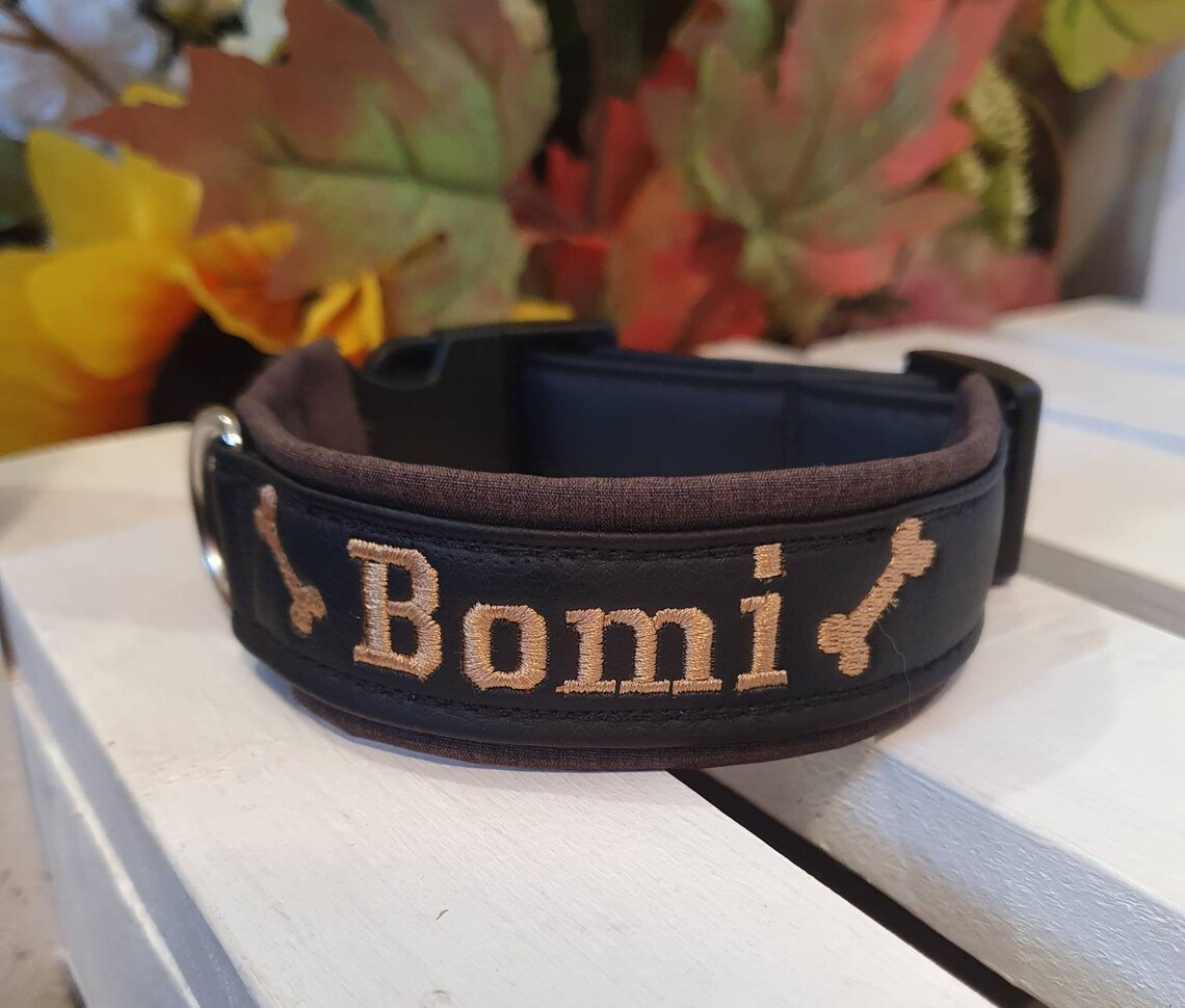 Dog Collar With Name Leather Etsy