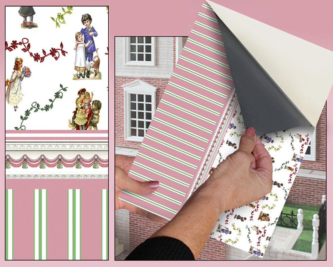 Self Adhesive Dolls House Wallpaper 1/12th Scale Vinyl Sheet Etsy