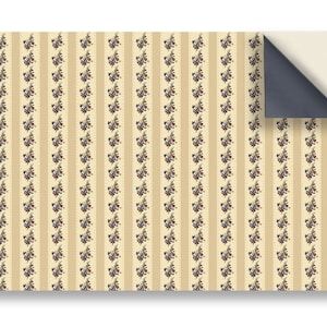DOLLS HOUSE WALLPAPER Self Adhesive, 1/12th Scale Vinyl Sheet, Beige Floral Stripe Wallpaper  :  larger than A4 size, Will Not Tear.
