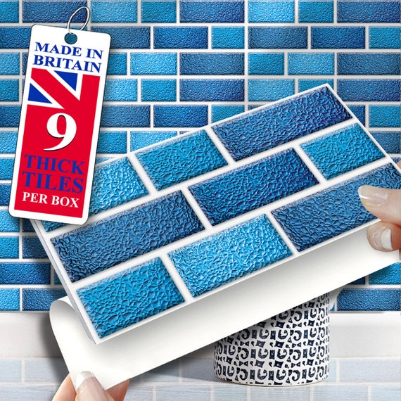 Self Adhesive Peel and Stick Wall TilesPk of 9 Easy Fit Teal 8"x4" Tiles 