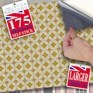 DOLLS HOUSE WALLPAPER Selbstklebend, 1/12th Scale Vinyl Sheet, Retro senfgelb Design Tapete: größer als A4 Größe, wird nicht reißen.
