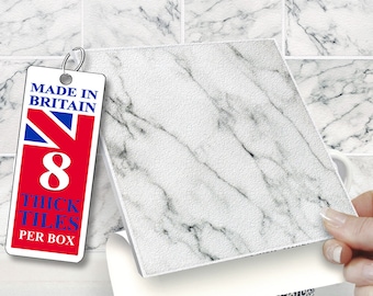 6&quot;x6&quot; Wall Tile Stickers, Self Adhesive, SOLID / THICK, Stick On Tiles. Pack of 8 Natural Marble Tiles. Over tiles or onto the wall