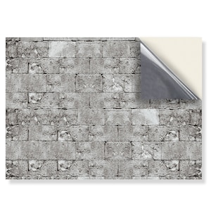 DOLLS HOUSE WALLPAPER Self Adhesive, 1/12th Scale Vinyl Sheet No. 202 Castle Wall Grey Larger than A4 Will Not Tear