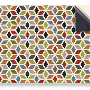 DOLLS HOUSE WALLPAPER Self Adhesive, 1/12th Scale Vinyl Sheet, Retro Multicoloured Lino  :  larger than A4 size, Will Not Tear.