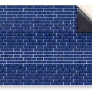 DOLLS HOUSE WALLPAPER Self Adhesive, 1/12th Scale Vinyl Sheet, Blue Metro Wall Tiles  :  larger than A4 size, Will Not Tear.