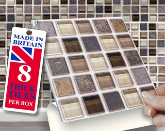Mosaic Tile Stickers, Stone Glass, Peel and Stick, 6x6 inch, 8 Pack
