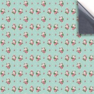 DOLLS HOUSE WALLPAPER Self Adhesive, 1/12th Scale Vinyl Sheet No. 141 Vintage Floral Pink & Teal Larger than A4 Will Not Tear