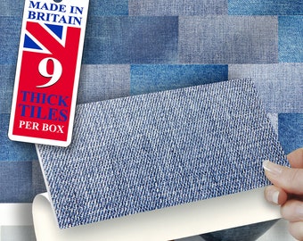 Denim Wall Tile Stickers: Self Adhesive, 8"x4", Pack of 9