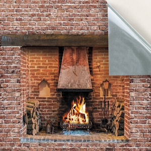 PAPIER PEINT POUR POUPÉES, auto-adhésif, repositionnable, feuille de vinyle à l'échelle 1/24e, cheminée en briques canard n° 158, lot de 4 feuilles