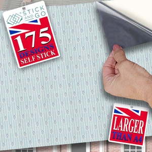 PUPPENHAUS TAPETE Selbstklebend, 1:12 Vinyl Sheet No. 135 Vintage Taube blau größer als A4 wird nicht reißen