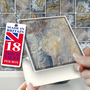 4&quot;x4&quot;  Wall Tile Stickers, Self Adhesive, SOLID / THICK, Stick On Tiles. Pack of 18 Rustic Slate Tiles. Over tiles or onto the wall