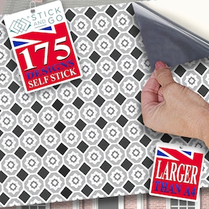 PUPPENHAUS TAPETE Selbstklebend, 1/12th Scale Vinyl Sheet No. 166 Vintage Bodenfliesen GrauTöne größer als A4 wird nicht reißen