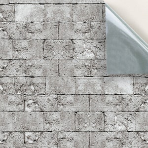 DOLLS HOUSE WALLPAPER Self Adhesive, Repositionable, 1/24th Scale Vinyl Sheet, No. 202 Castle Wall Grey, Set of 4 sheets