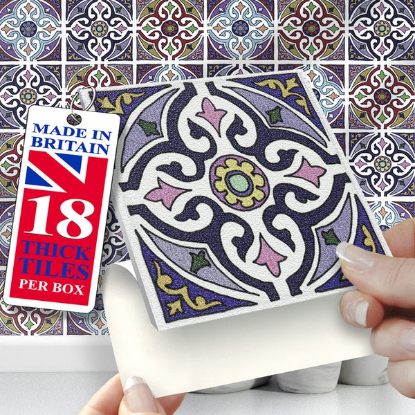 4"x4"  Wall Tile Stickers, Self Adhesive, SOLID / THICK, Stick On Tiles. Pack of 18 Morocco Tiles. Over tiles or onto the wall