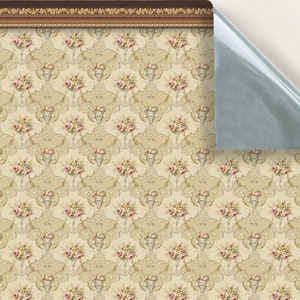 DOLLS HOUSE WALLPAPER Self Adhesive, Repositionable, 1/24th Scale Vinyl Sheet, No. 136 Vintage Floral And Border, Set of 4 sheets