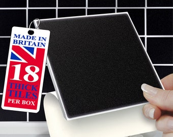 4&quot;x4&quot; Wall Tile Stickers, Self Adhesive, SOLID / THICK,  Stick On Tiles. Pack of 18 Black Tiles. Over tiles or onto the wall