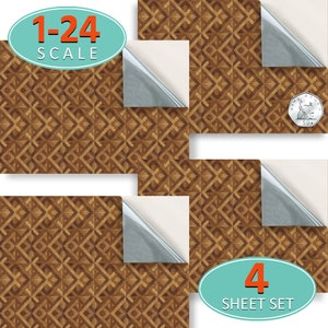 DOLLS HOUSE WALLPAPER Zelfklevend, Herpositioneerbaar, 1/24e Schaal Vinyl Sheet, No. 54 Parketvloer, Set van 4 vellen