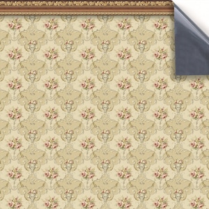 DOLLS HOUSE WALLPAPER Self Adhesive, 1/12th Scale Vinyl Sheet No. 136 Vintage Floral And Border Larger than A4 Will Not Tear