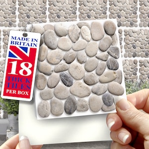 4&quot;x4&quot;  Wall Tile Stickers, Self Adhesive, SOLID / THICK, Stick On Tiles. Pack of 18 Pebble Mosaic. Over tiles or onto the wall