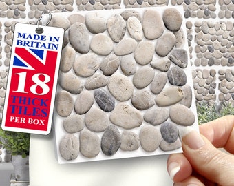 Pebble Mosaic Wall Tile Stickers: 4"x4" Self Adhesive (18 Pack)