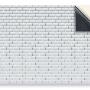 DOLLS HOUSE WALLPAPER Self Adhesive, 1/12th Scale Vinyl Sheet, Light Grey Metro Wall Tiles  :  larger than A4 size, Will Not Tear.