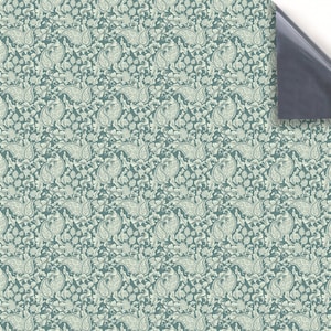 DOLLS HOUSE WALLPAPER Self Adhesive, 1/12th Scale Vinyl Sheet No. 133 Edwardian Leaves On Teal Larger than A4 Will Not Tear