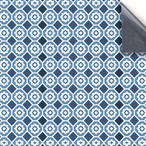 DOLLS HOUSE WALLPAPER Self Adhesive, 1/12th Scale Vinyl Sheet No. 167 Vintage Floor Tiles Blue Shades Larger than A4 Will Not Tear