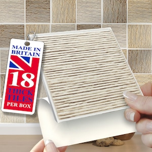 4&quot;x4&quot;  Wall Tile Stickers, Self Adhesive, SOLID / THICK, Stick On Tiles. Pack of 18 Riven Mix Tiles. Over tiles or onto the wall