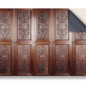 DOLLS HOUSE WALLPAPER Self Adhesive, 1/12th Scale Vinyl Sheet, Carved Wall Panels  :  larger than A4 size, Will Not Tear.